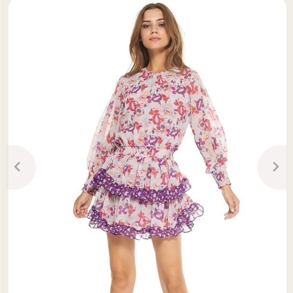 Misa Los Angeles Purple floral Camila dress ruffled tiered M